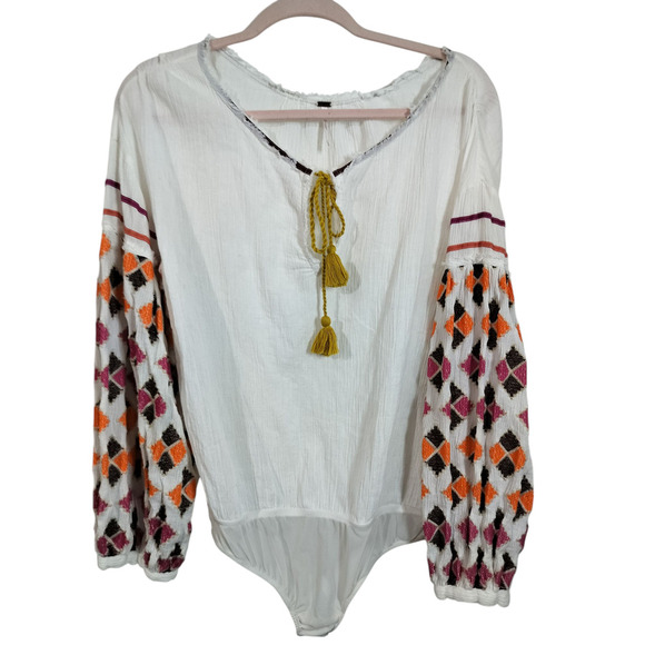 Free People Tops - 3351) Free People Embroidery Tassel Intimately Bodysuit Long Sleeve Size Medium